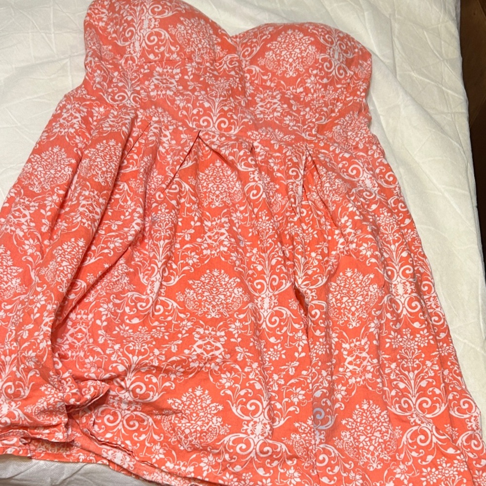 No Boundaries Strapless Coral and White Dress